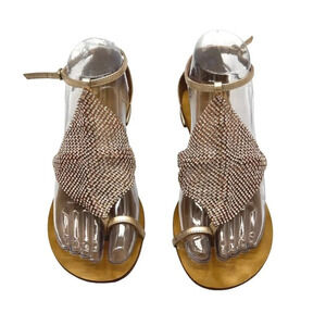 Lola Cruz Leather Crystal Embellishments T-Strap Sandals - Size 6.5